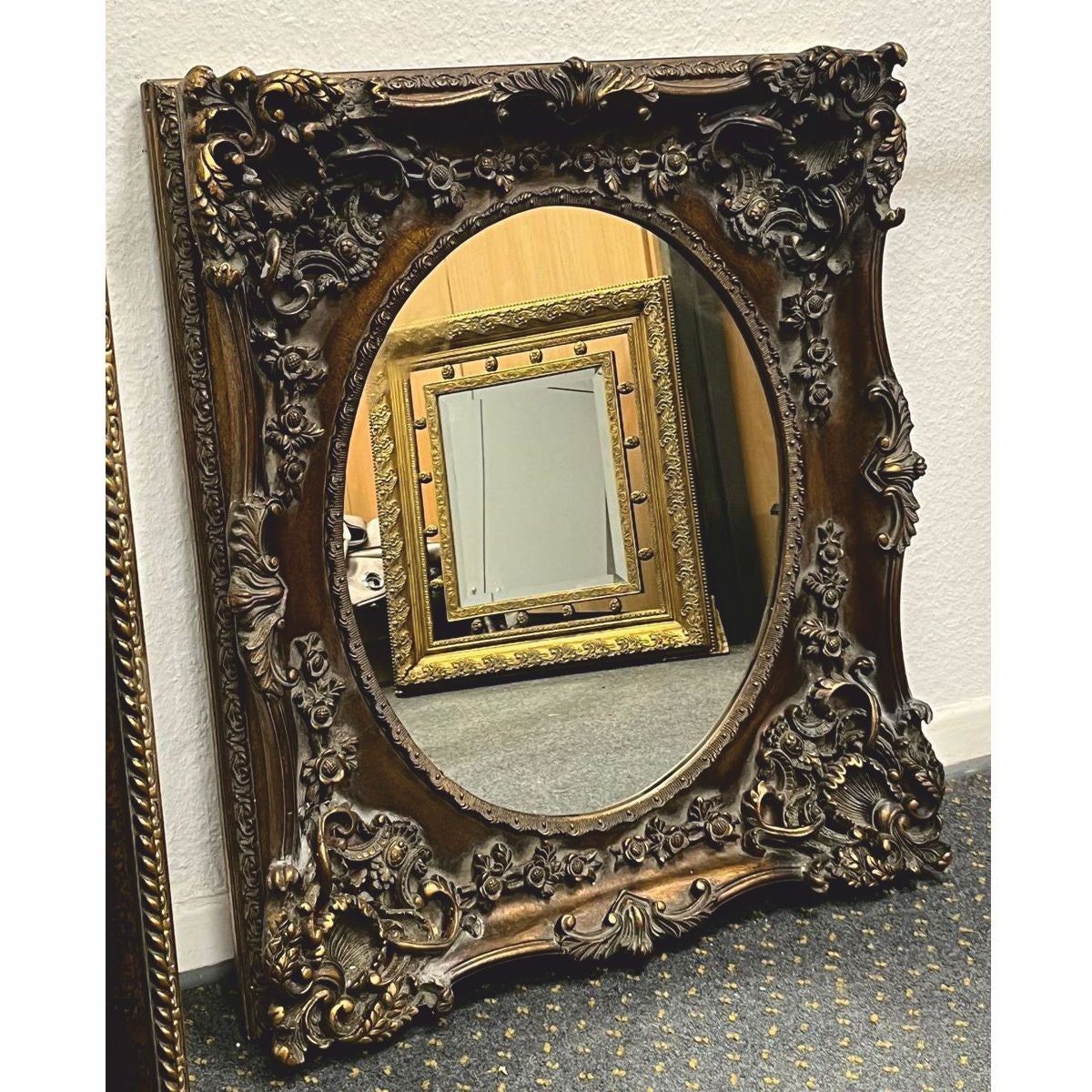 Barock Spiegel Antik Gold / Grau H. 88 cm - Barockstil Möbel