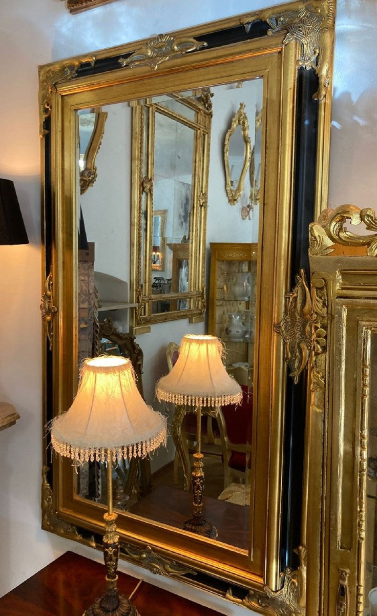 Barock Spiegel Gold / Schwarz - Barockstil Spiegel mit Verzierungen - Rechteckiger Barockstil Wandspiegel - Barock Garderoben Spiegel - Barock Möbel - Möbel Barockstil
