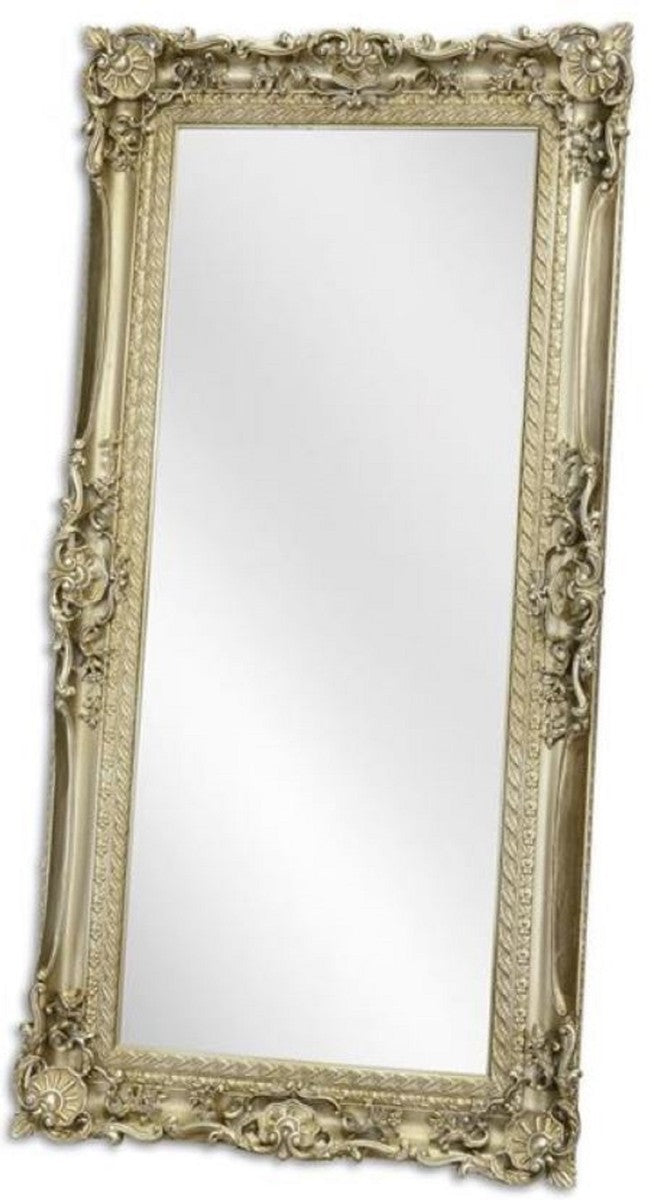 Barock Spiegel Silber 88 x H. 178 cm - Garderoben Spiegel - Wohnzimmer Spiegel - Prunkvoller Wandspiegel im Barockstil