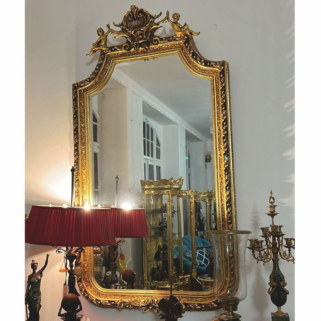 Barock Spiegel mit Engelsfiguren Gold H. 175 cm - Möbel im Barockstil