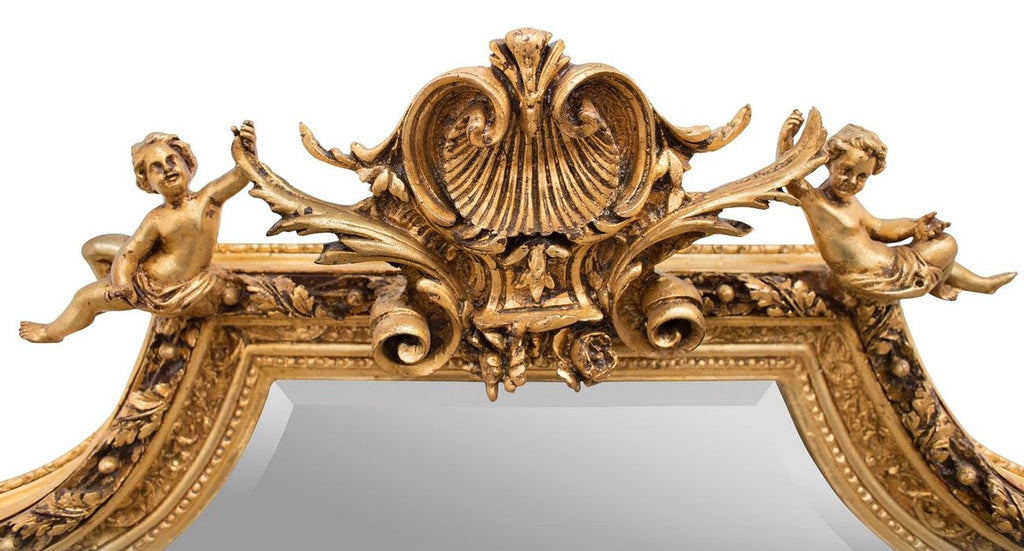 Barock Spiegel Gold mit Engelsfiguren 100 x H. 175 cm - Antik Stil Möbel Wandspiegel