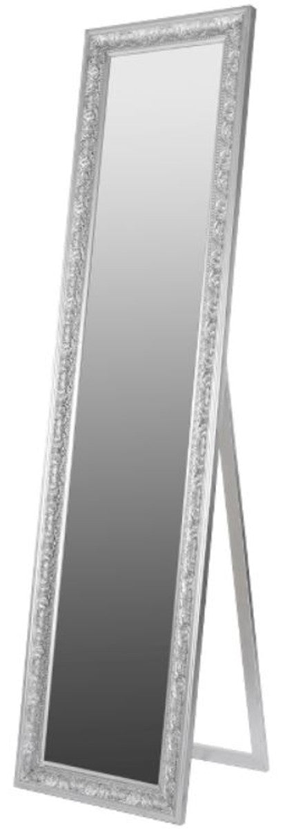 Barock Standspiegel / Wandspiegel Silber 45 x H. 180 cm - Handgefertigter Spiegel mit Holzrahmen & wunderschönen Verzierungen