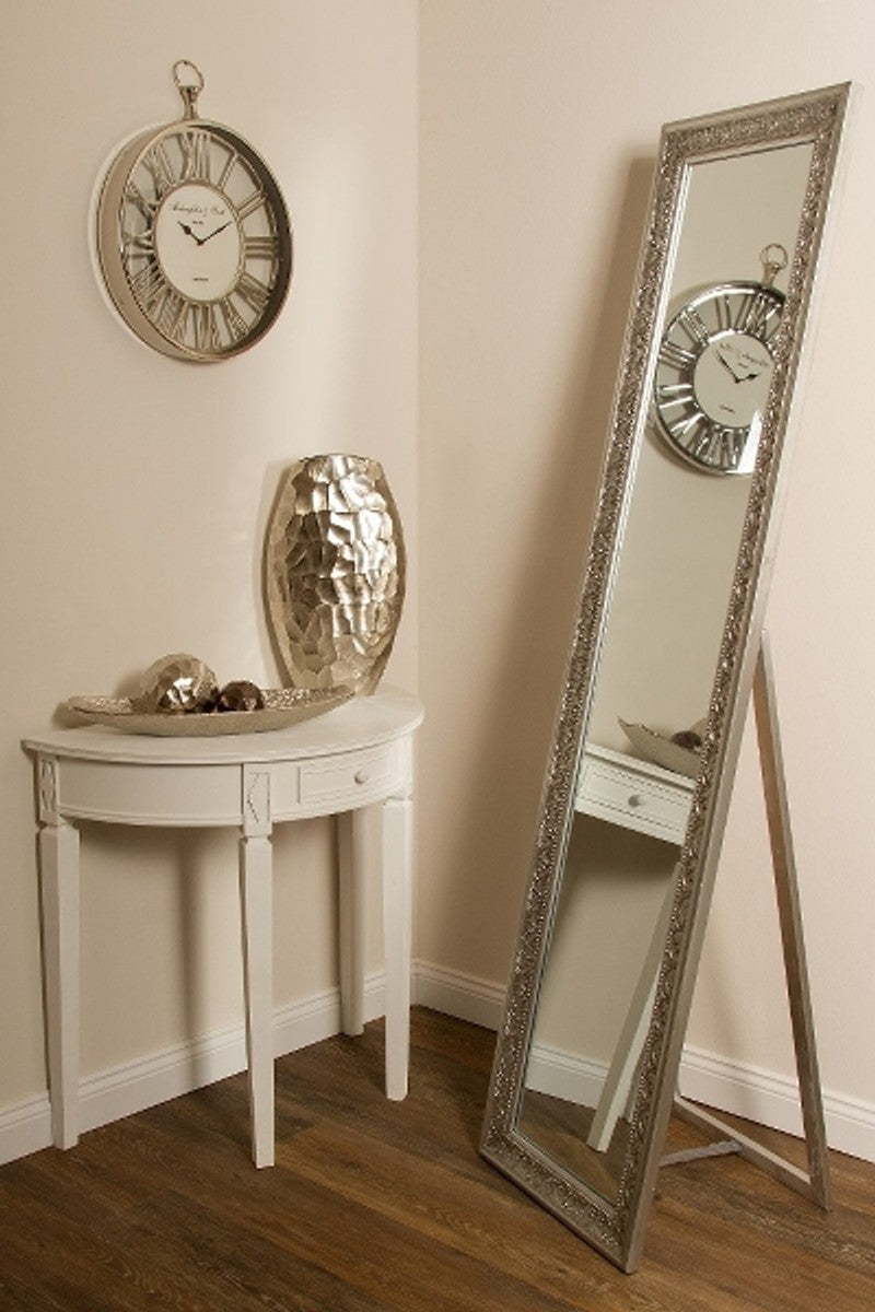 Barock Standspiegel / Wandspiegel Silber 45 x H. 180 cm - Handgefertigter Spiegel mit Holzrahmen & wunderschönen Verzierungen