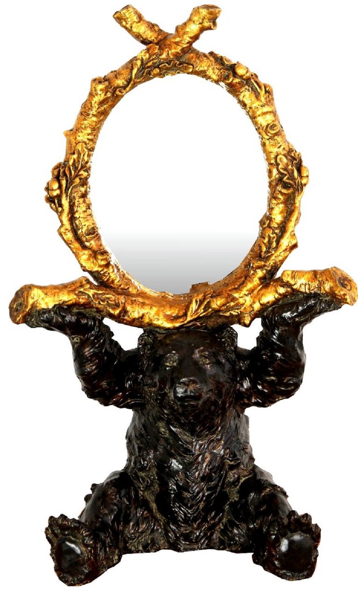Barock Tischspiegel Bär Schwarz / Gold 36 x H. 58 cm - Standspiegel - Schminkspiegel - Kosmetikspiegel - Deko Spiegel im Barockstil
