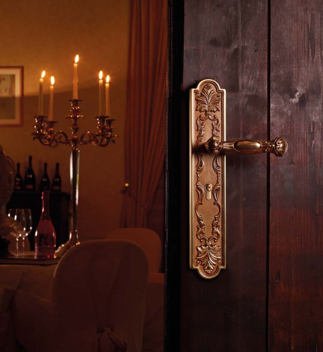 Barock Türklinken Set Französisches Gold 18,4 x H. 41,8 cm - Barockstil Türgriff Set