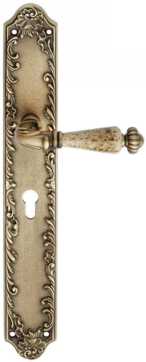 Barock Türklinken Set Messing Patiniert 15,1 x H. 40,6 cm - Barockstil Türgriff Set mit Edel Porzellan Griff