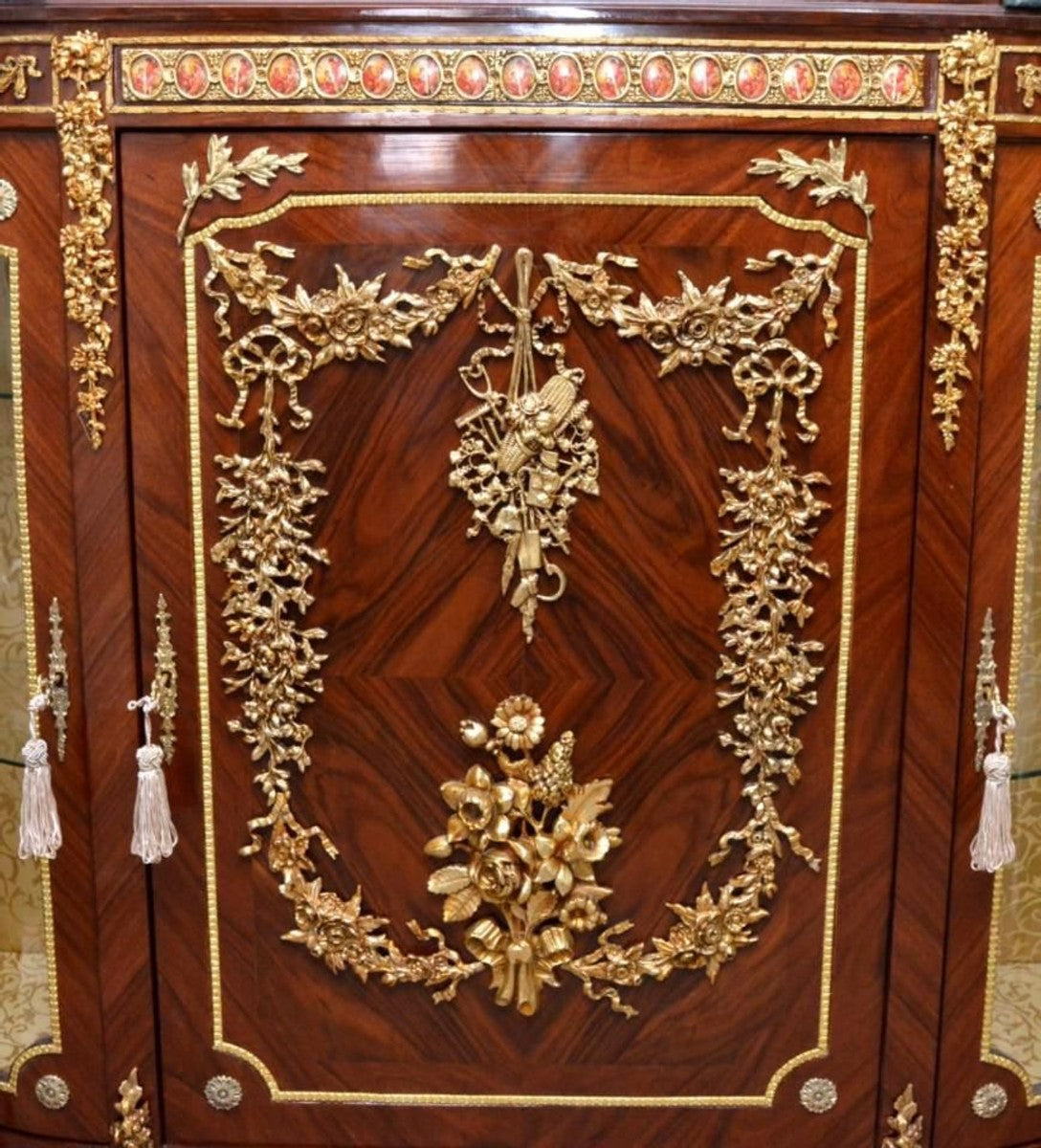 Barock Vitrine Braun / Gold - 140 x 40 x H 145 cm Prunkvoller Barock Vitrinenschrank mit Glastür - Barock Wohnzimmer Möbel
