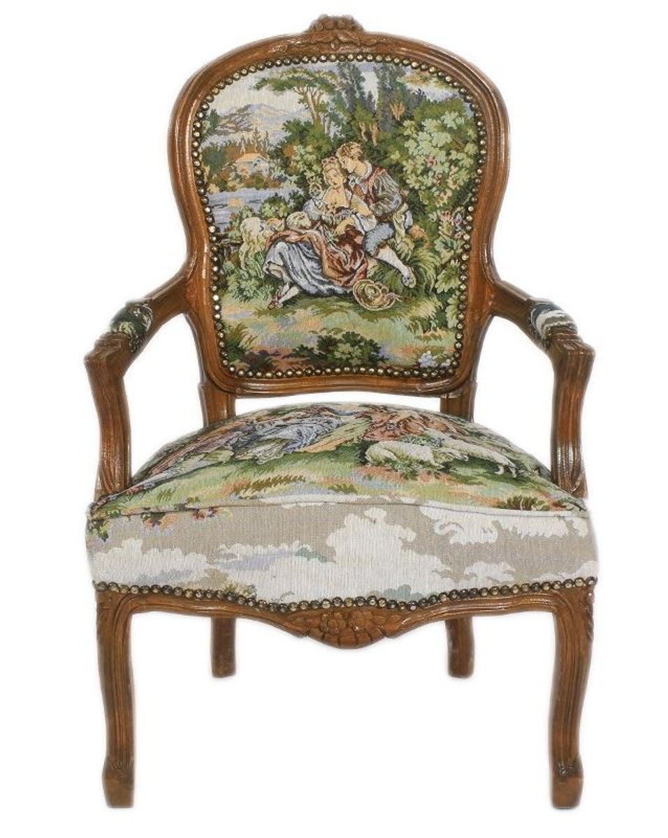 Barock Sitzbank Set Gobelin / Braun - 1 Sofa + 2 Sessel