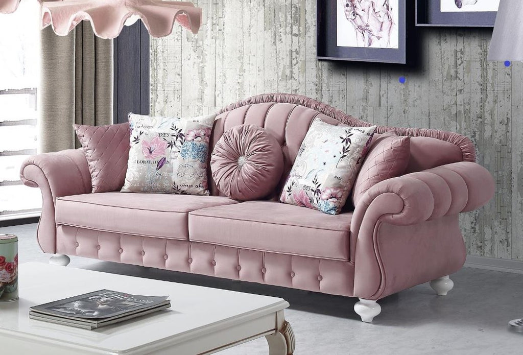 Barock Sofa Rosa / Weiß 225 x 83 x H. 92 cm - Wohnzimmer Sofa im Barockstil - Barock Möbel