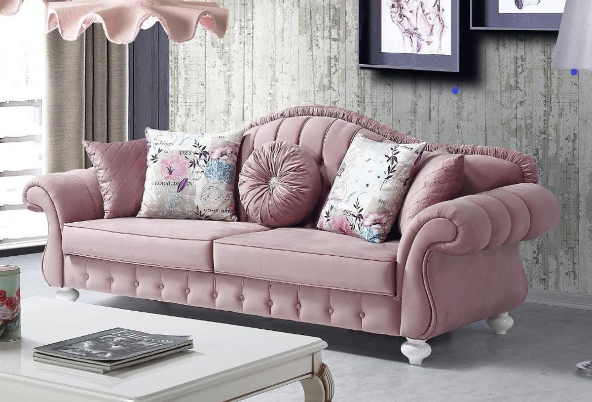 Barock Sofa Rosa / Weiß 225 x 83 x H. 92 cm - Wohnzimmer Sofa im Barockstil - Barock Möbel