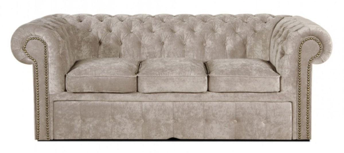 3er Sofa Grau 210 x 100 x H. 78 cm - Luxus Chesterfield Schlafsofa