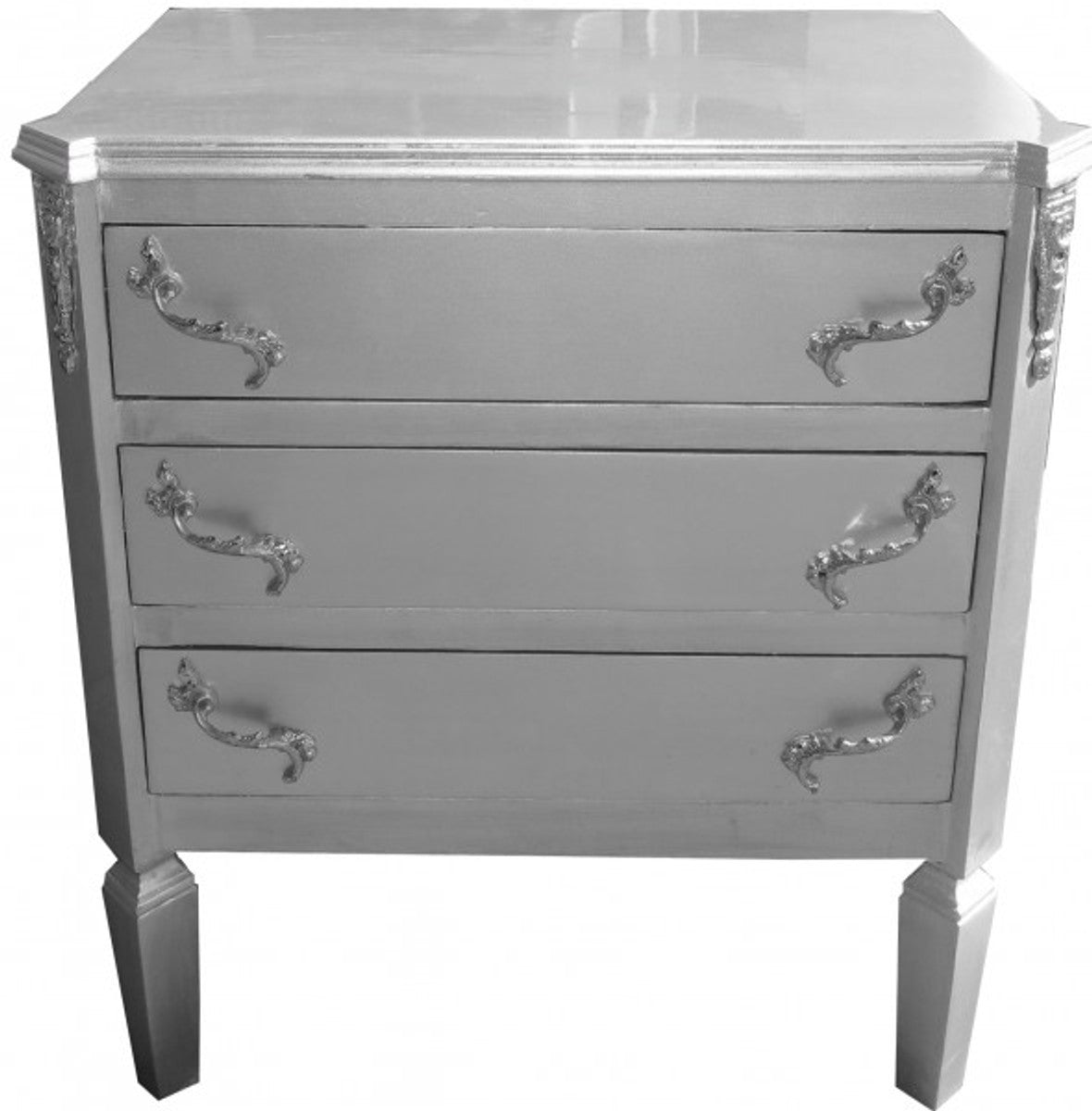 Barock Kommode Silber B60 H69 cm - Handgefertigte Art Deco Möbel