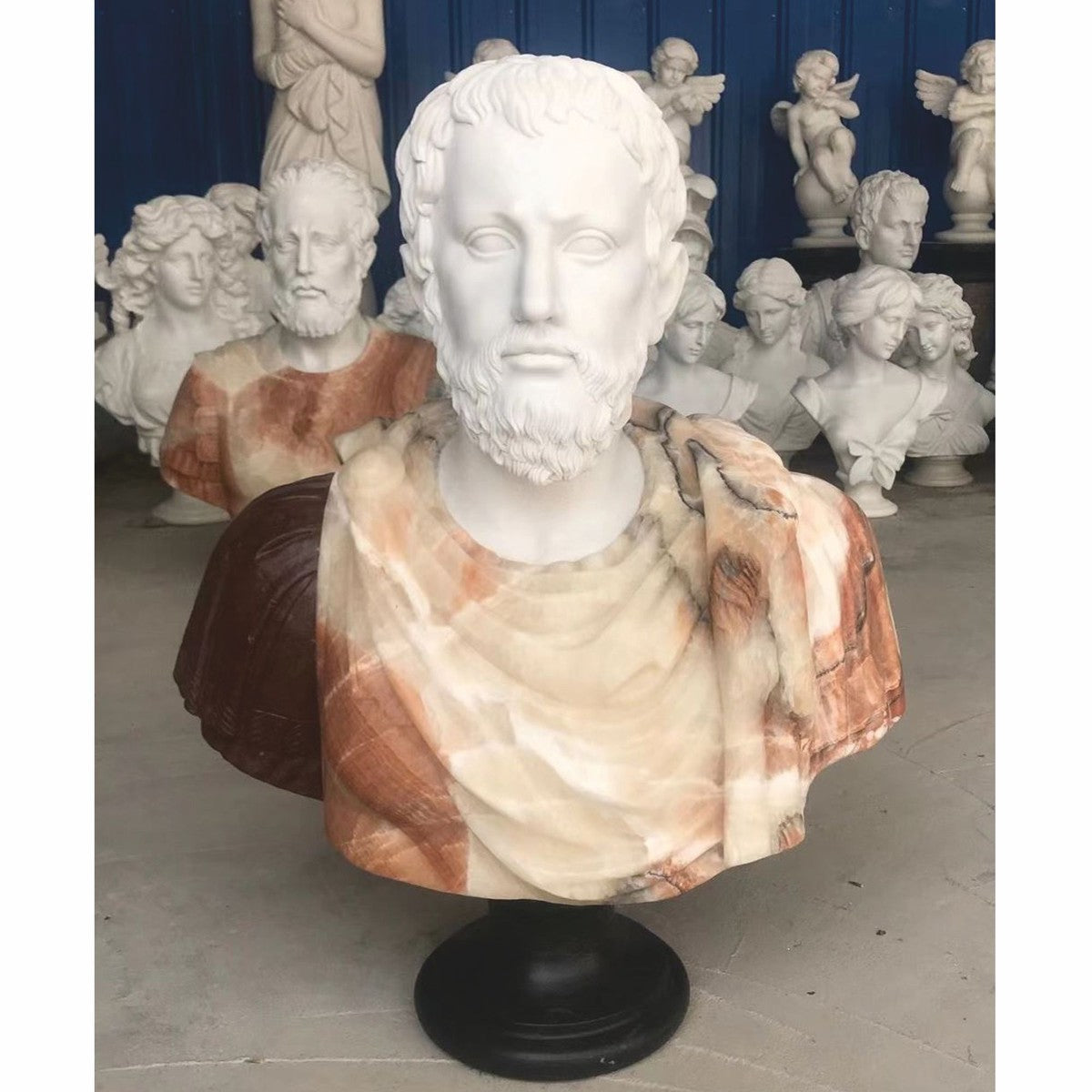 Luxus Antik Stil Marmor Büste Römer Weiß / Bunt / Schwarz H. 80 cm