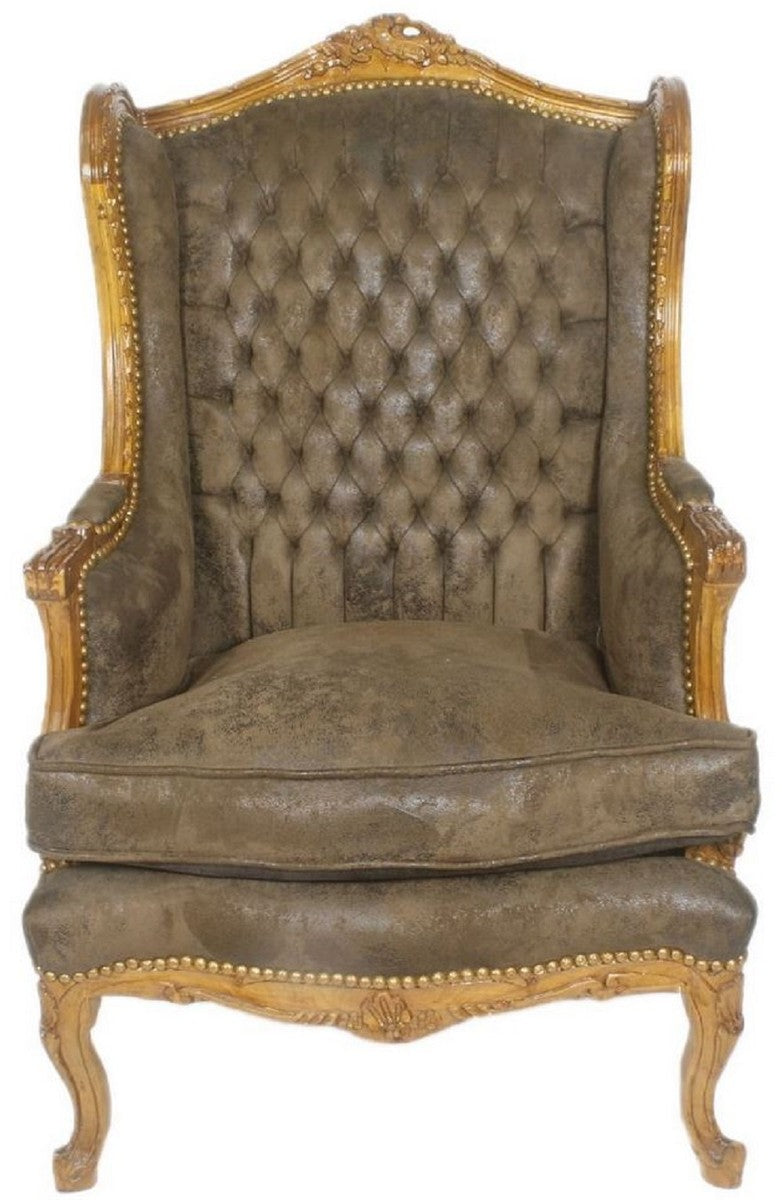 Barock Chesterfield Ohrensessel Dunkelbraun / Braun 83 x 83 x H. 110 cm - Barockmöbel