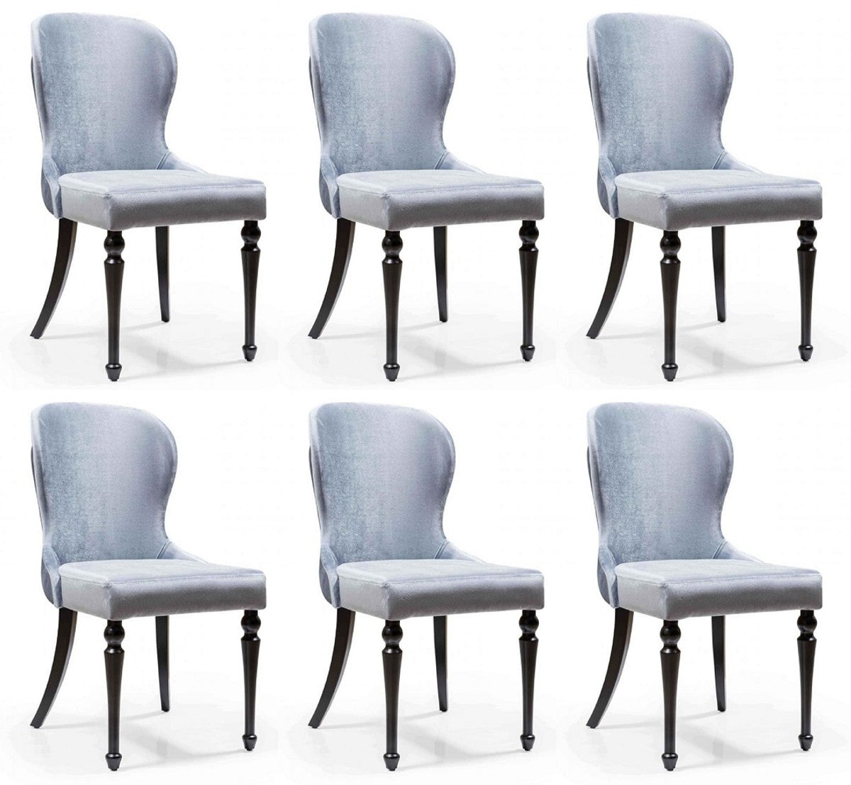 Art Deco Esszimmer Stuhl Set Silber / Schwarz 49 x 50 x H. 89 cm - Küchen Stühle 6er Set - Art Deco Esszimmer Möbel