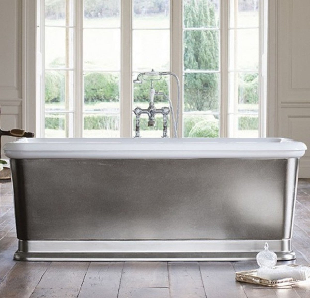 Badewanne freistehend rechteckig 1800mm BLon Silber - Freistehende Retro Antik Badewanne