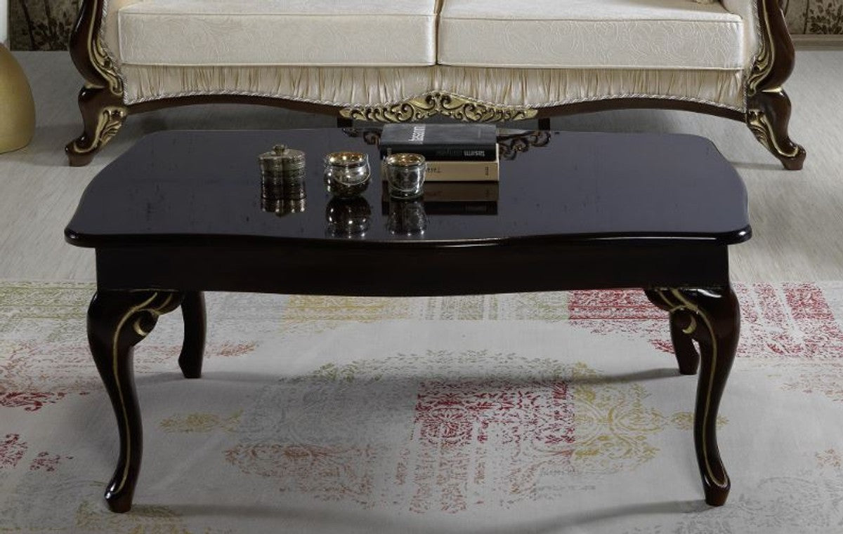 Barock Couchtisch Schwarz / Gold 105 x 74 x H. 50 cm - Barockstil Wohnzimmertisch - Barock Wohnzimmer Möbel