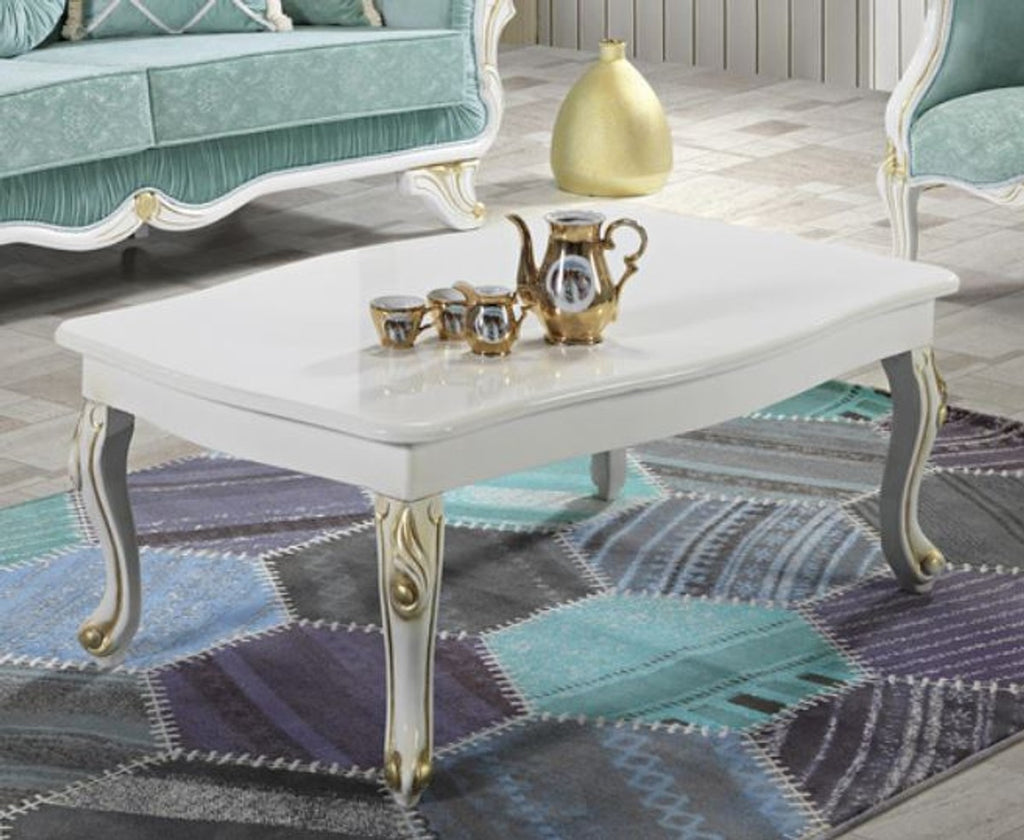 Barock Couchtisch Weiß / Gold 105 x 74 x H. 46 cm - Rechteckiger Wohnzimmertisch im Barockstil - Barock Möbel