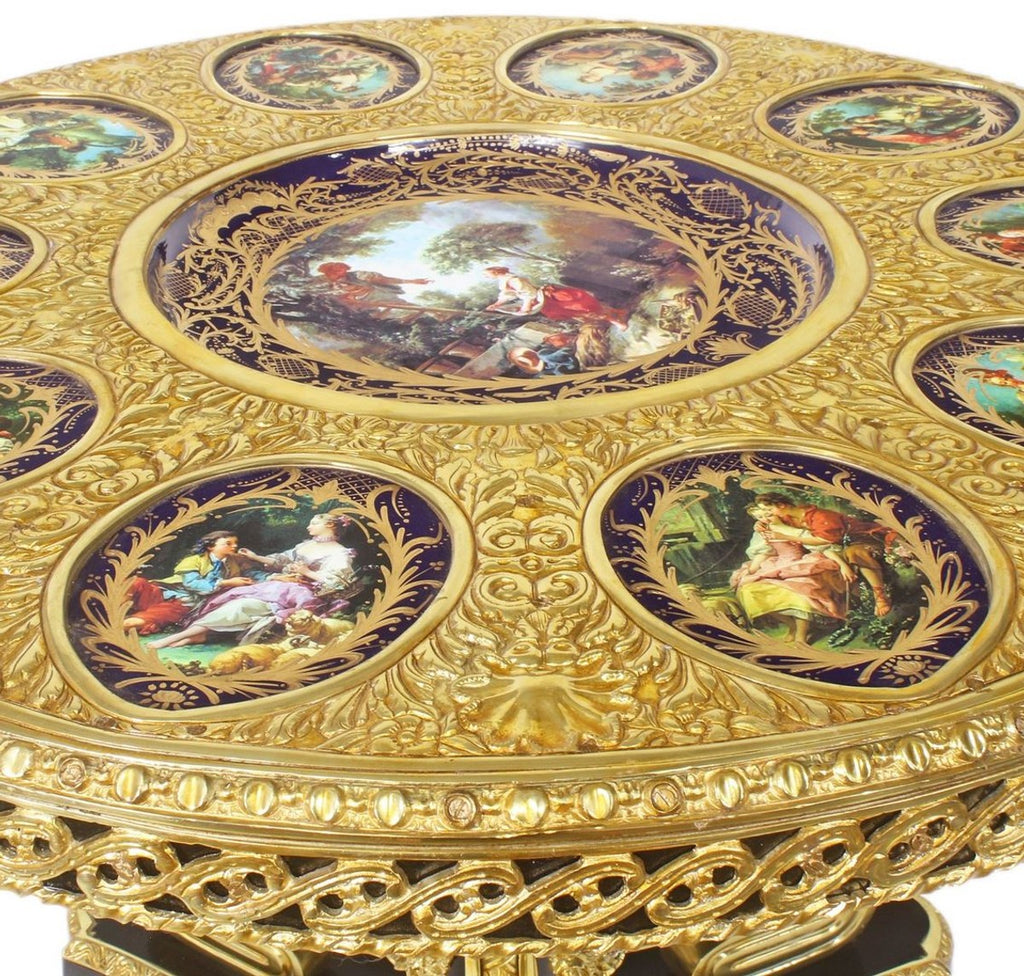 Barock Esstisch Dunkelbraun / Mehrfarbig / Gold - Prunkvoller Massivholz Esszimmertisch im Barockstil - Barock Esszimmer Möbel - Edel & Prunkvoll
