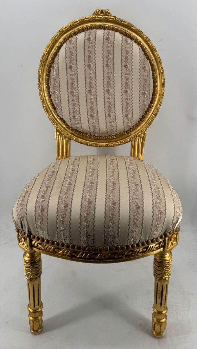 Barock Esszimmer Stuhl mit Streifen Gold - Prunkvolle Barockstil Möbel