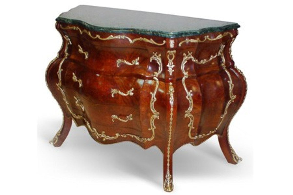 Barock Kommode mit Marmorplatte Mahagoni Braun mit goldenen Metallapplikationen 115 cm - Hotel Collection