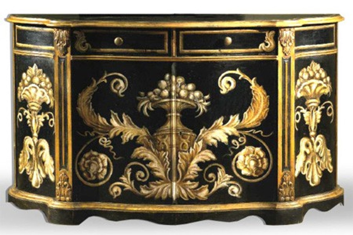 Barock Sideboard Schwarz / Gold handbemalt 174 cm - Hotel Collection