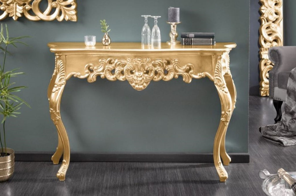 Barock Konsole Gold - Handgefertigter Konsolentisch mit edlen Verzierungen - Barock Möbel