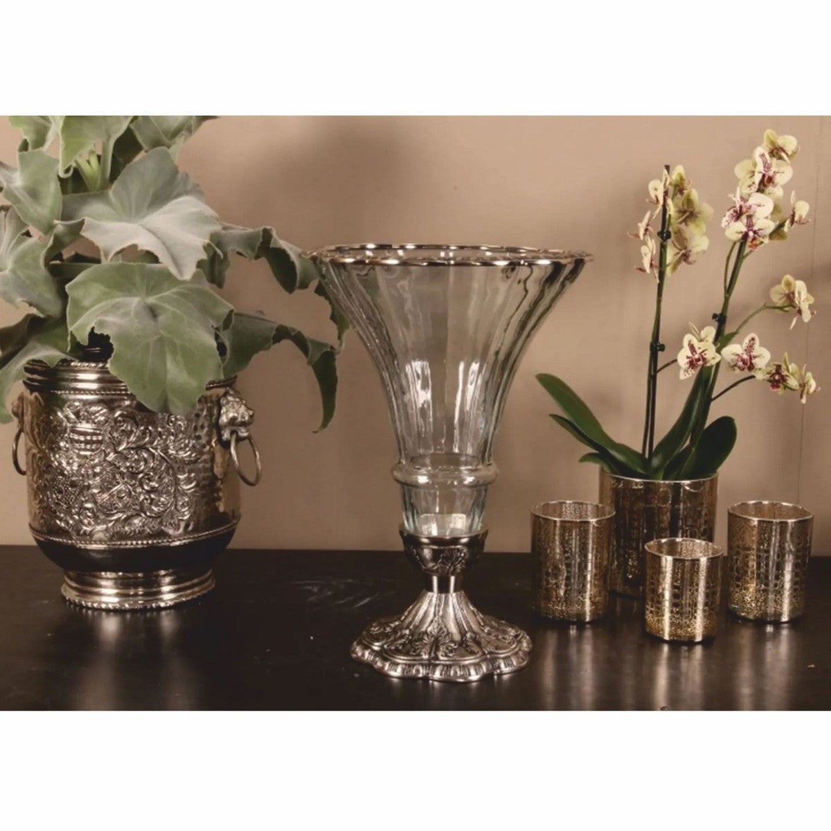 Barock Glas Vase Silber Ø 30 x H. 42 cm - Barock Deko Accessoires