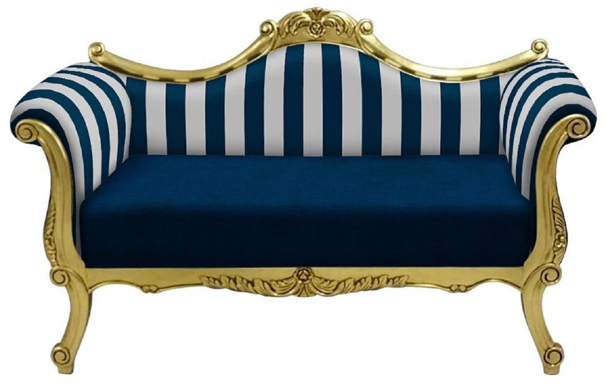 Barock Sofa mit Streifen Blau / Weiß / Gold - Handgefertigtes Wohnzimmer Sofa im Barockstil - Barock Wohnzimmer Möbel