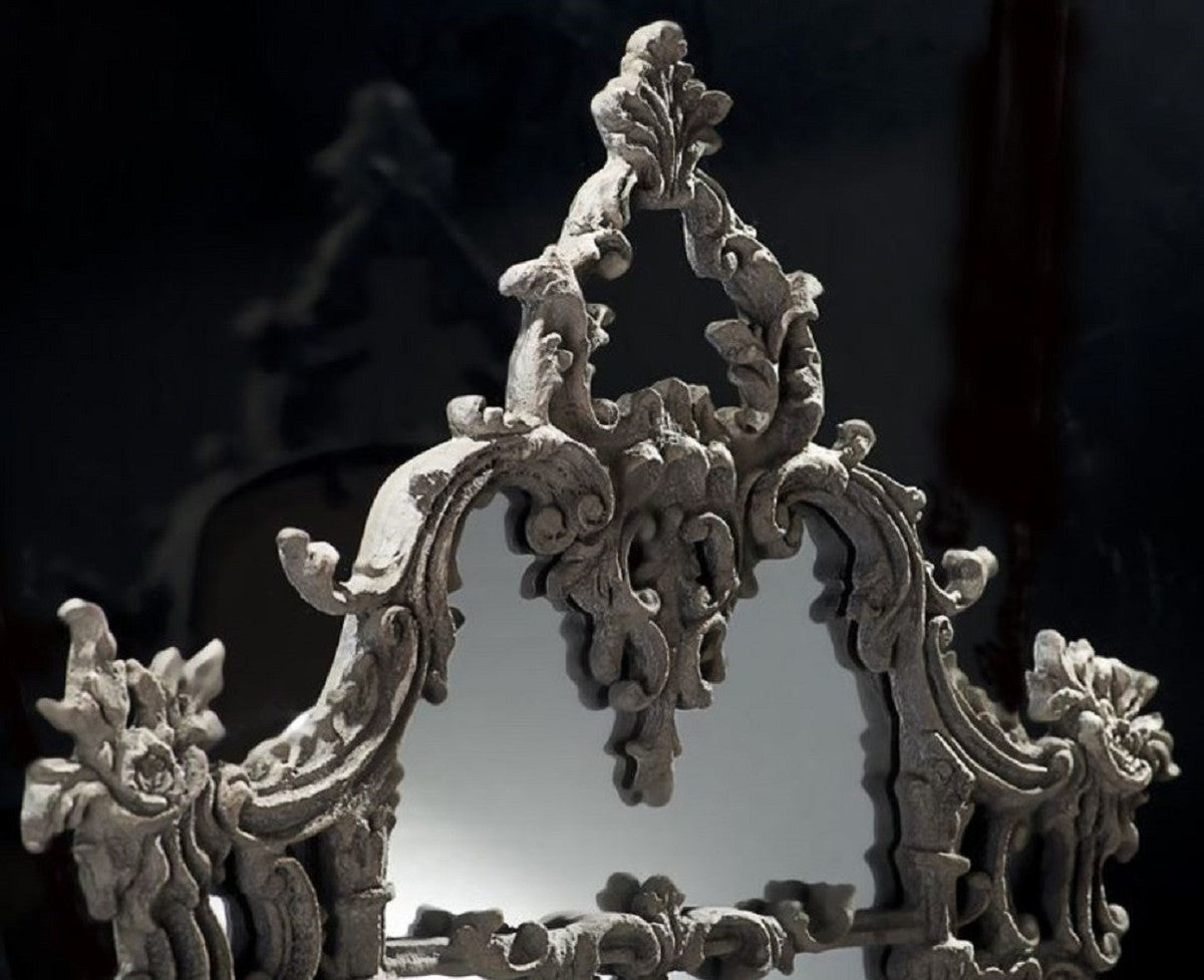 Barock Spiegel Grau - Prunkvoller handgefertigter Wandspiegel im Barockstil - Antik Stil Garderoben Spiegel - Wohnzimmer Spiegel - Barock Möbel