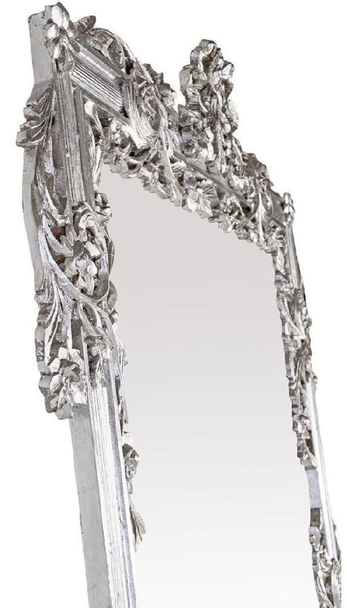 Barock Spiegel Silber 112 x 6 x H. 224 cm - Prunkvoller Wandspiegel mit eleganten Verzierungen - Barock Garderoben Spiegel - Barockstil Wandspiegel - Barock Möbel - Edel & Prunkvoll
