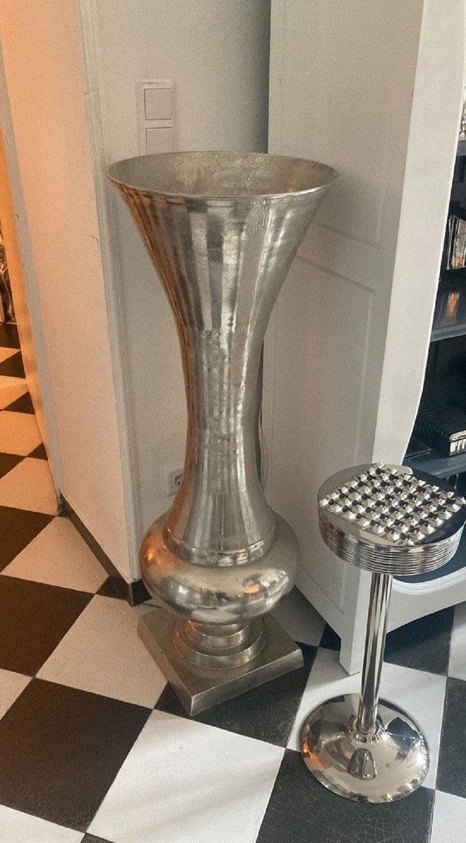 Barock Vase Silber Ø 39 x H. 102 cm - Runde Barockstil Metall Blumenvase - Barock Deko Accessoires - Barock Interior