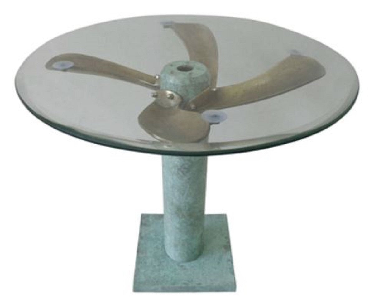 Art Deco Beistelltisch Mintgrün / Messingfarben Ø 61 x H. 52 cm - Runder Flugzeug Propeller Tisch - Vintage Flieger Flugzeug Möbel