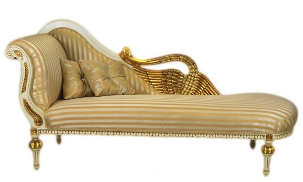 Barock Luxus Chaiselongue Antik Weiss / Gold - Golden Wings - Luxus Qualität