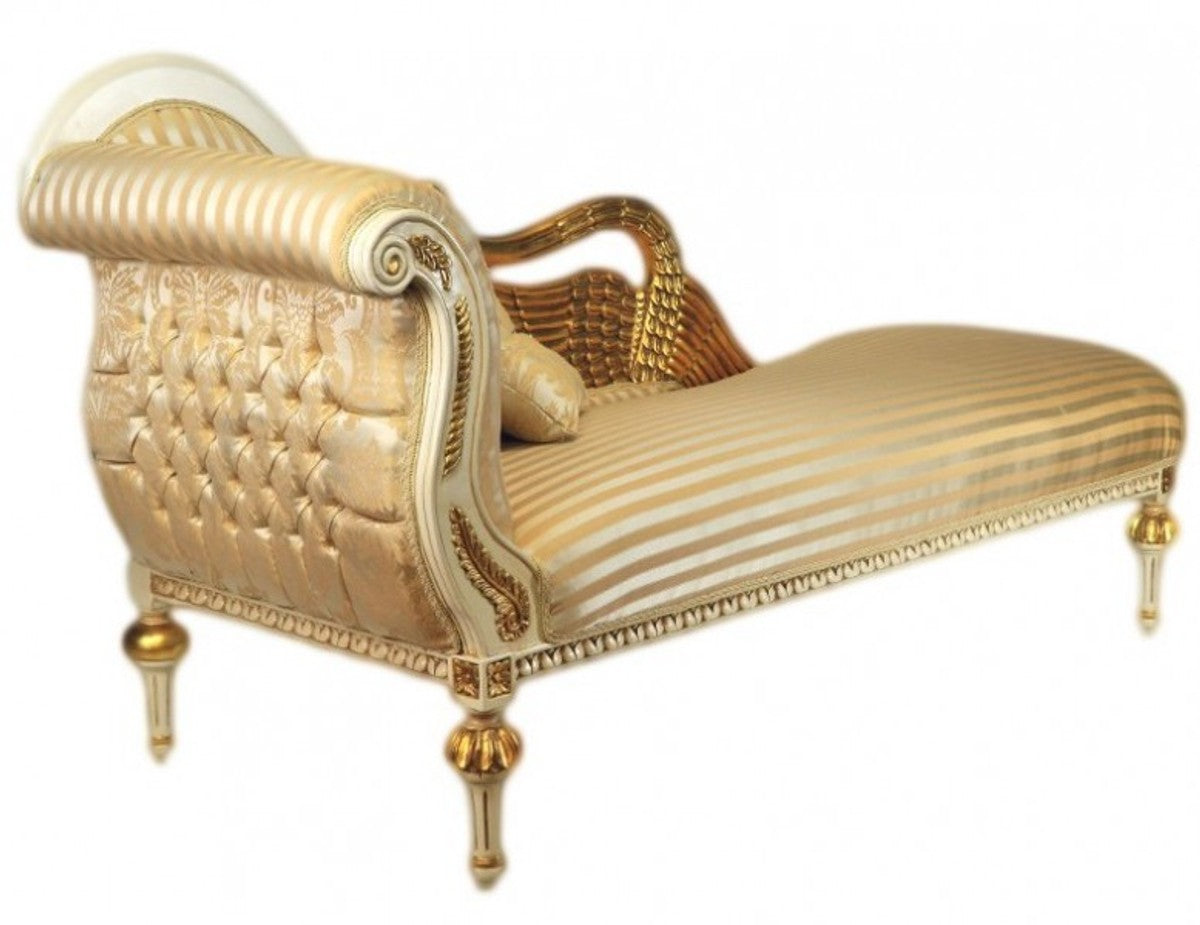 Barock Luxus Chaiselongue Antik Weiss / Gold - Golden Wings - Luxus Qualität