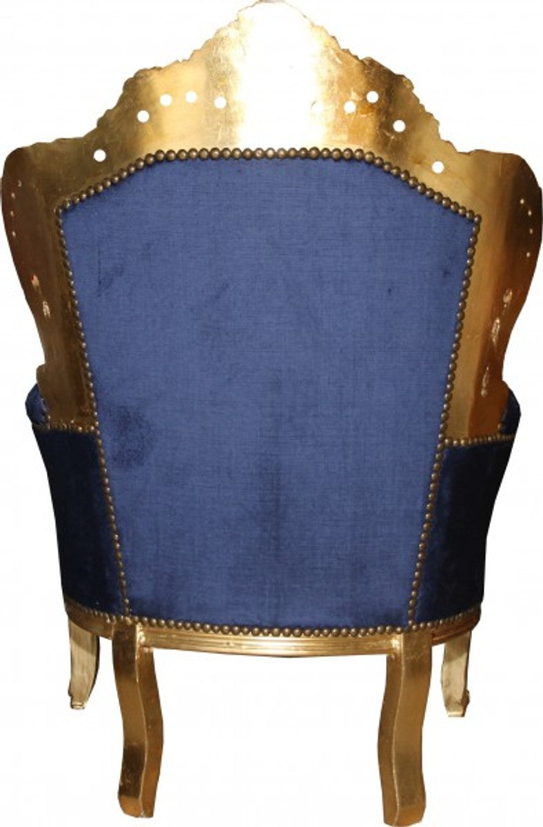 Barock Sessel King Royalblau/Gold mit Bling Bling Glitzersteinen