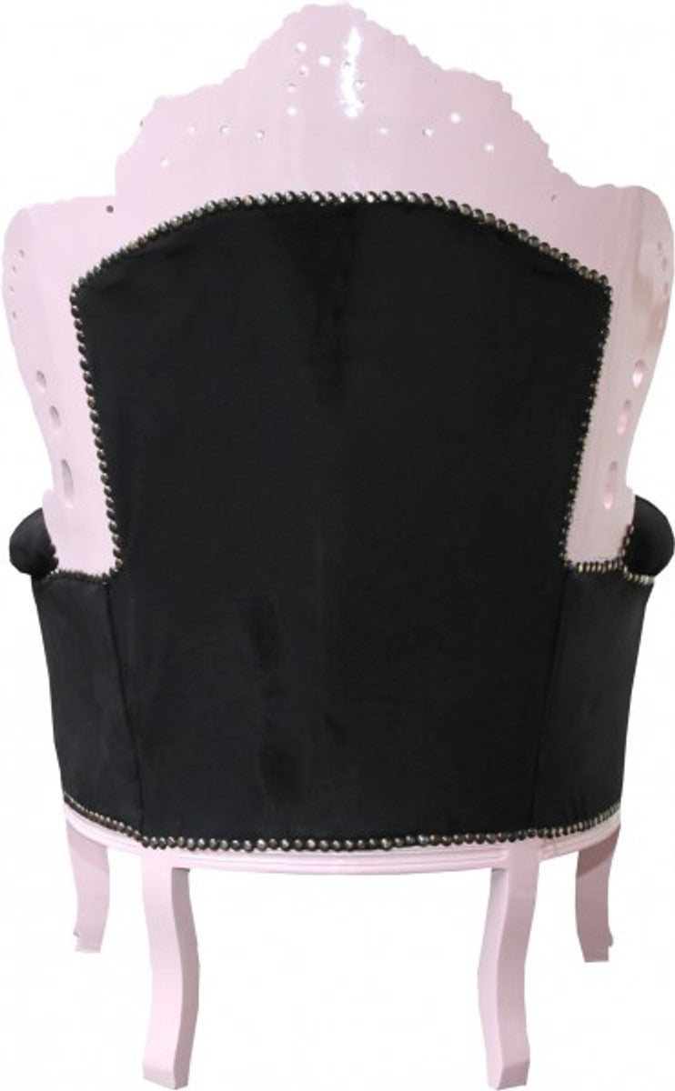 Barock Sessel King Schwarz/Rosa mit Bling Bling Glitzersteinen