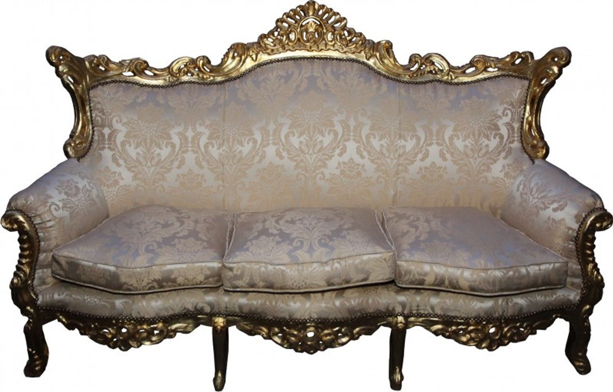 Barock 3-er Sofa Master Creme barock Muster / Gold Mod3 - Wohnzimmer Couch Möbel Lounge