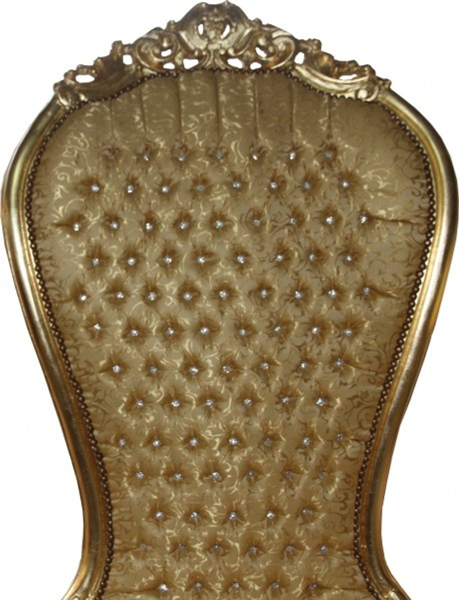 Barock Thron Sessel Majestic Gold Muster / Gold mit Bling Bling Glitzersteinen - Riesensessel -Thron Stuhl Tron