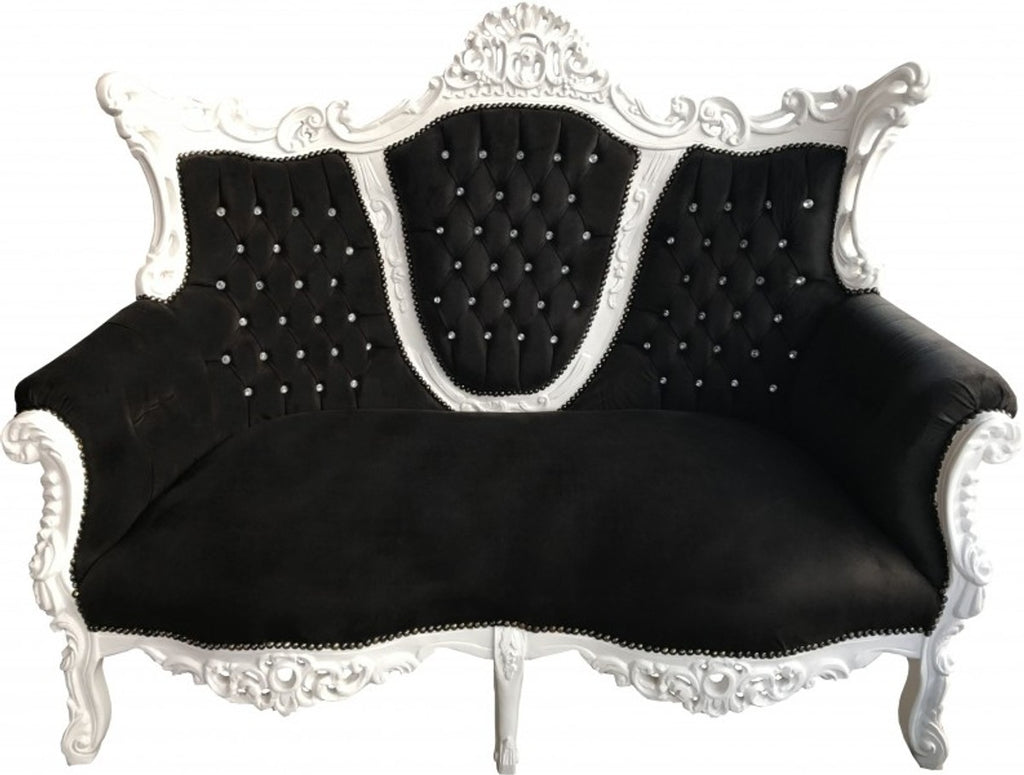 Barock 2-er Sofa Master Schwarz / Weiss mit Bling Bling Glitzersteinen Mod2 - Antik Stil Möbel - Limited Edition