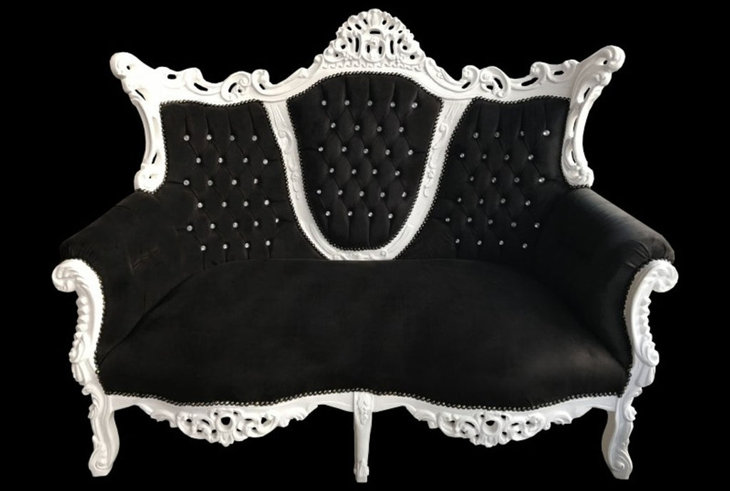 Barock 2-er Sofa Master Schwarz / Weiss mit Bling Bling Glitzersteinen Mod2 - Antik Stil Möbel - Limited Edition