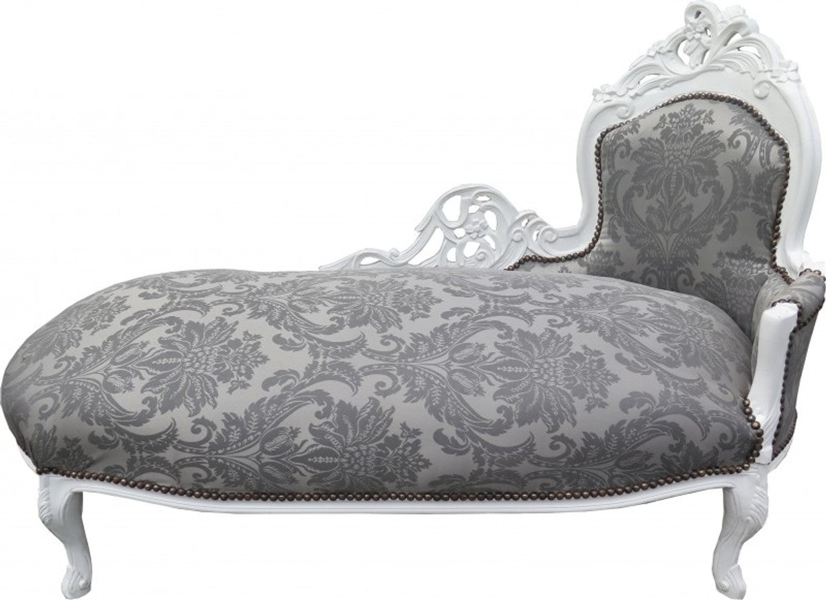 Barock Chaiselongue Grau Muster / Weiss - Recamiere Liege Barock Möbel - Limited Edition