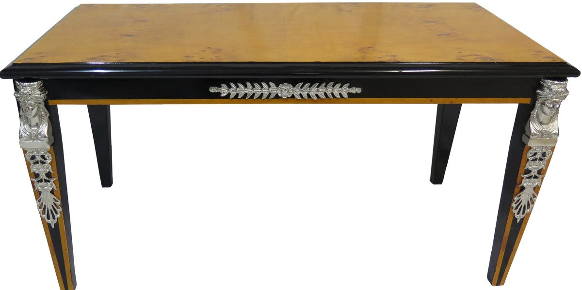 Barock Luxus Empire Couchtisch Mahagoni / Schwarz / Silber 100 x 54 cm - Limited Edition