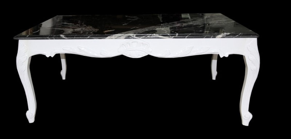 Barock Couchtisch Weiß mit Marmorplatte 120 x 80 cm - Limited Edition