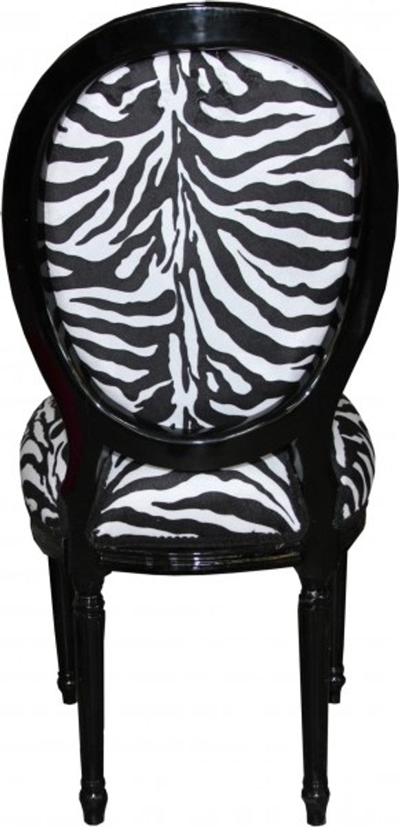 Barock Esszimmer Stuhl Medallion Zebra Muster / Schwarz - Barock Möbel - Limited Edition