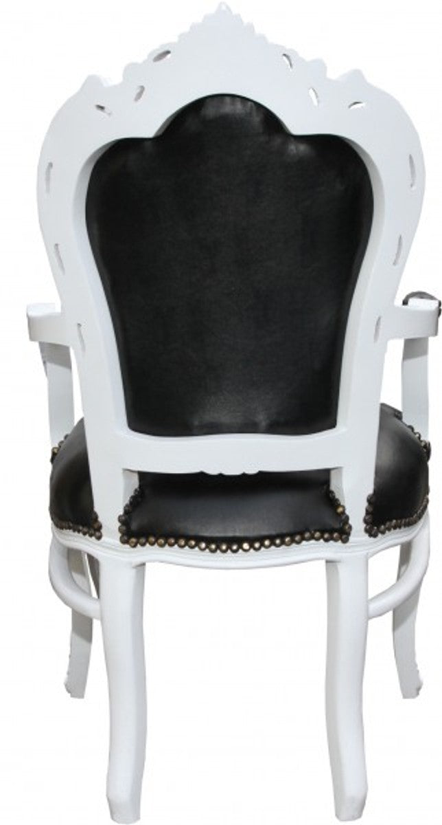 Barock Esszimmerstuhl Schwarz / Weiß Lederoptik mit Armlehnen