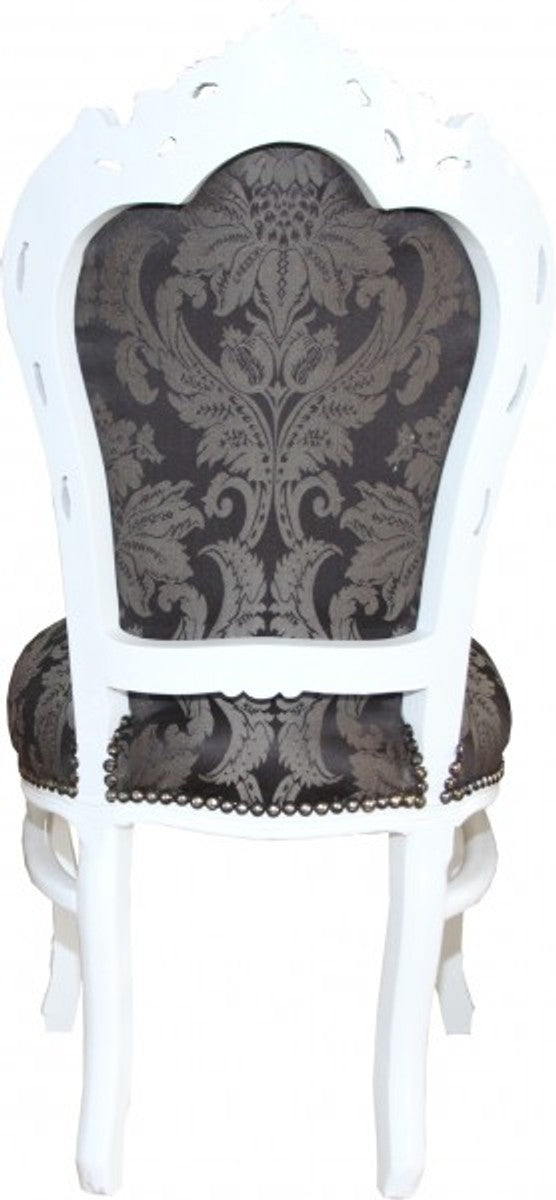 Barock Esszimmer Stuhl Schwarz Muster / Weiß / Gold - Möbel Antikstil