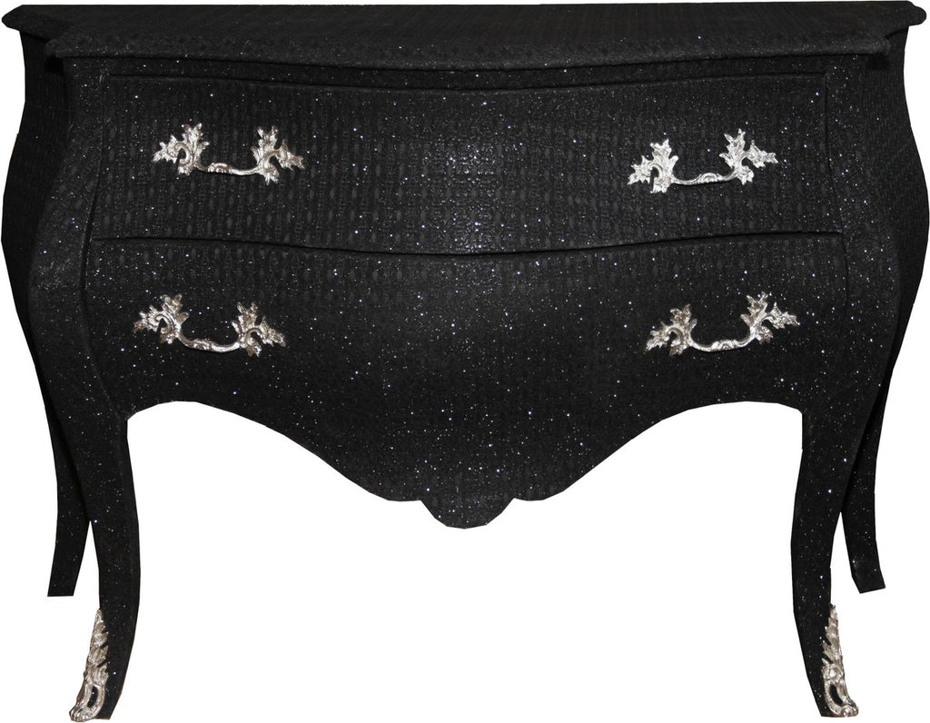 Barock Kommode Schwarz / Glitzerlook 120cm Mod2