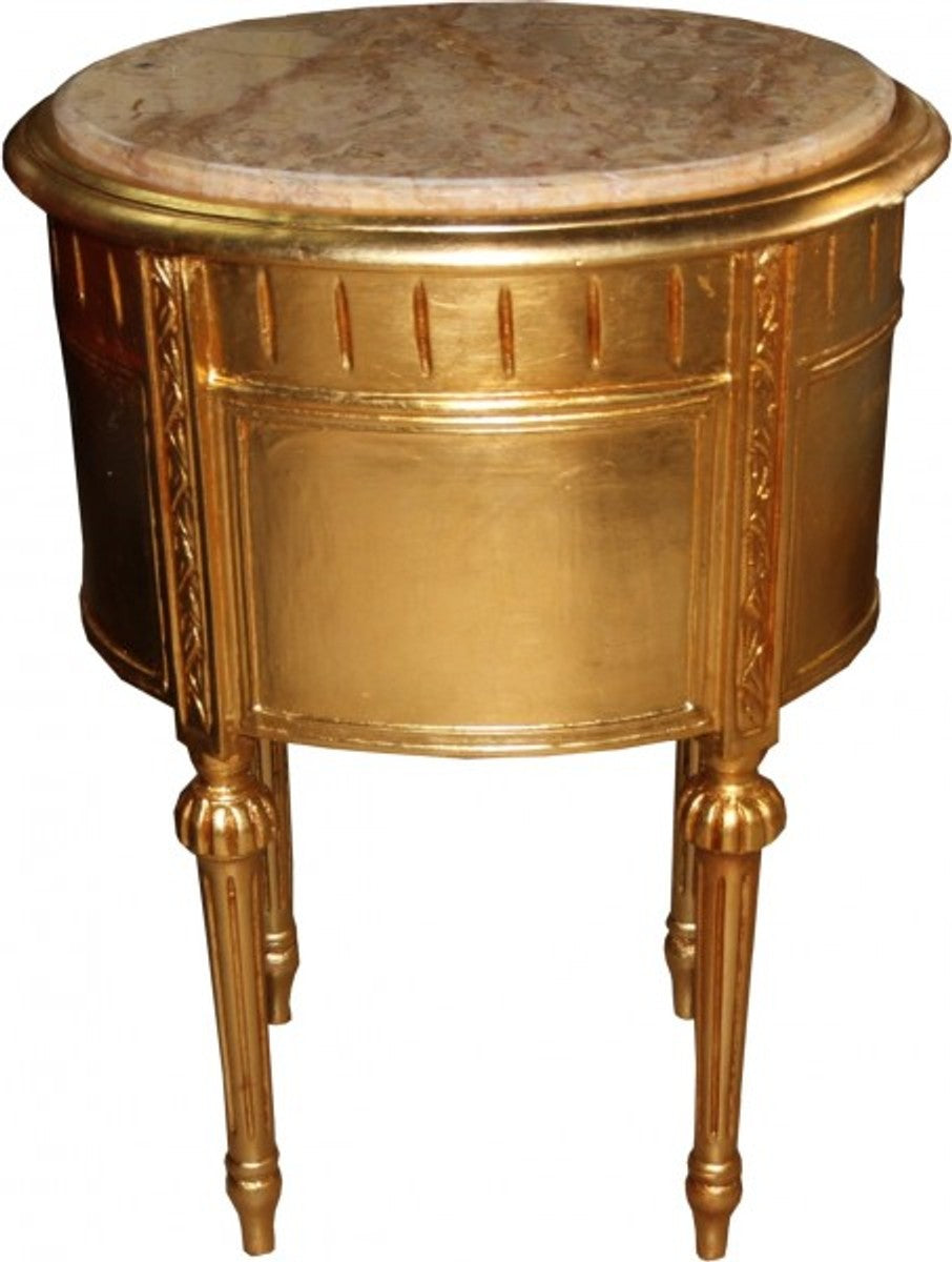 Barock Kommode Gold mit Marmorplatte H 70 cm, B 52 cm - Nachttisch Konsole
