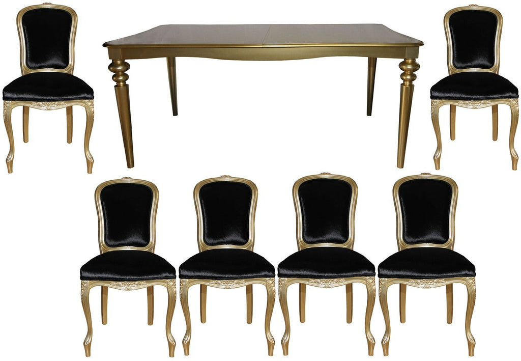 Barock Luxus Esszimmer Set Schwarz/Gold - Esstisch + 6 Stühle - Möbel Antik Stil - Luxus Qualität - Limited Edition